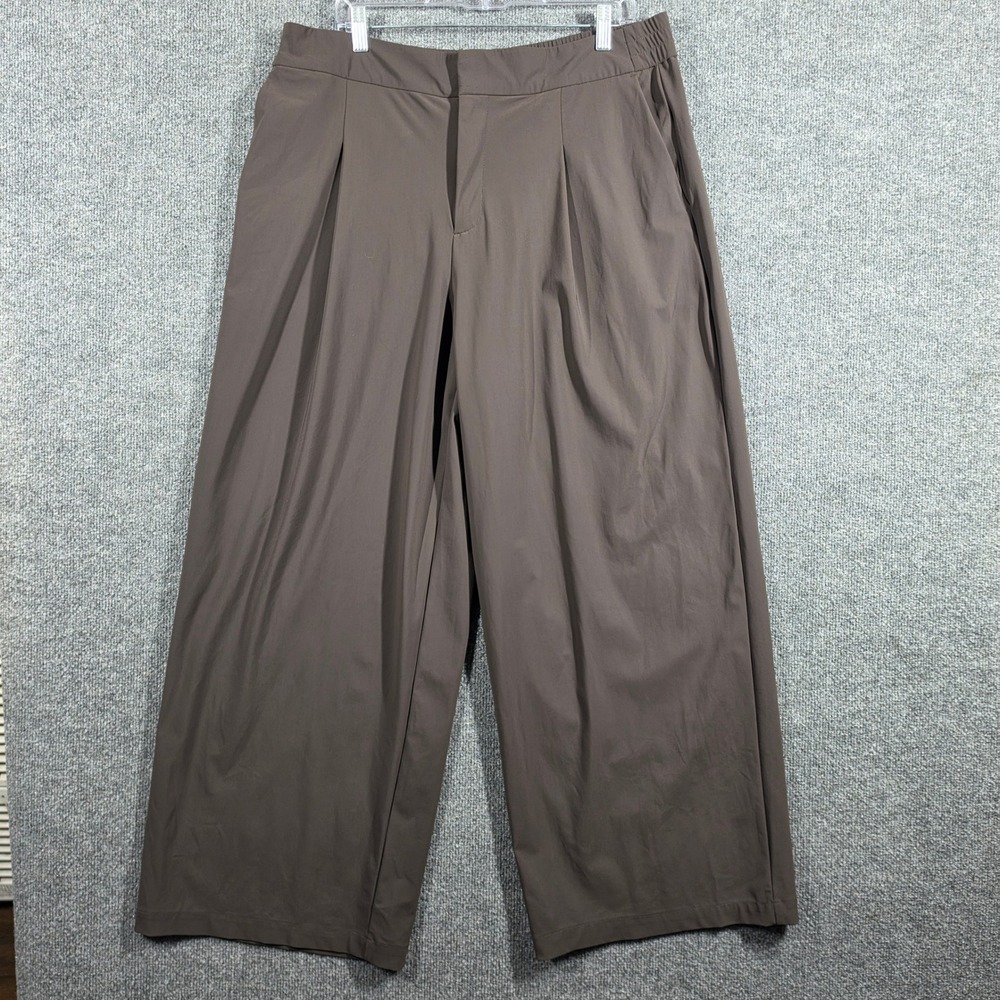 Athleta Pants Womens 16 Brooklyn‎ Heights High Rise Pleated Wide Leg Crop Brown